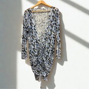 🐆 SHEIN Leopard Mesh Beach Cover-Up Dress 3XL Adjustable Ruched Swim Cover